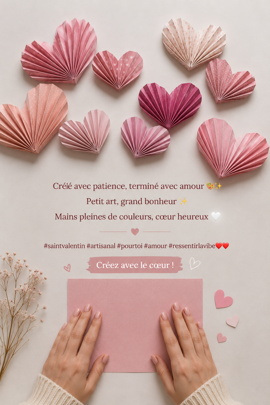 Création artistique fait main pour la Saint-Valentin avec des couleurs vives.