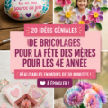 Bricolages de fête des mères réalisés par des enfants, incluant des fleurs en papier et des cartes personnalisées.