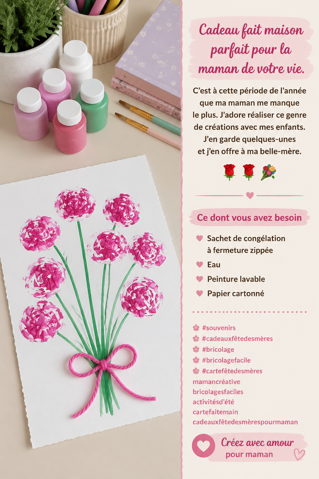 Cadeau fait maison pour la fête des mères avec des matériaux simples.