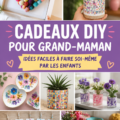 Un enfant réalisant un cadeau DIY pour sa grand-mère avec des matériaux variés.