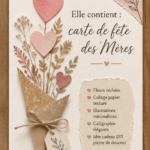 Carte de fête des mères artisanale avec fleurs séchées et calligraphie élégante.