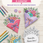 Une carte à colorier pour la fête des mères avec des dessins floraux colorés.