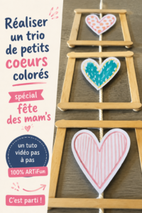 Trio de cœurs colorés faits main pour la fête des mamans.