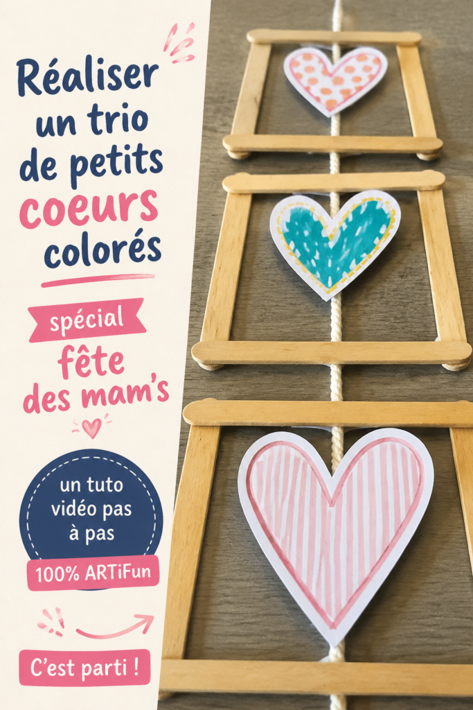 Trio de cœurs colorés faits main pour la fête des mamans.