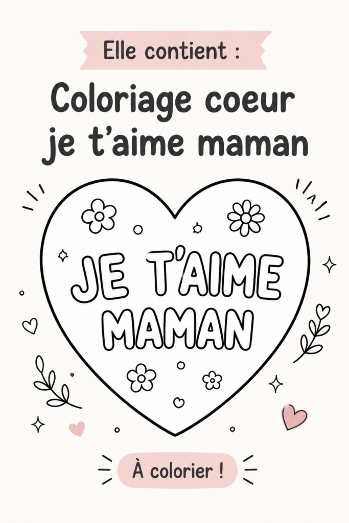 Coloriage cœur pour maman, une activité créative pour exprimer son amour.