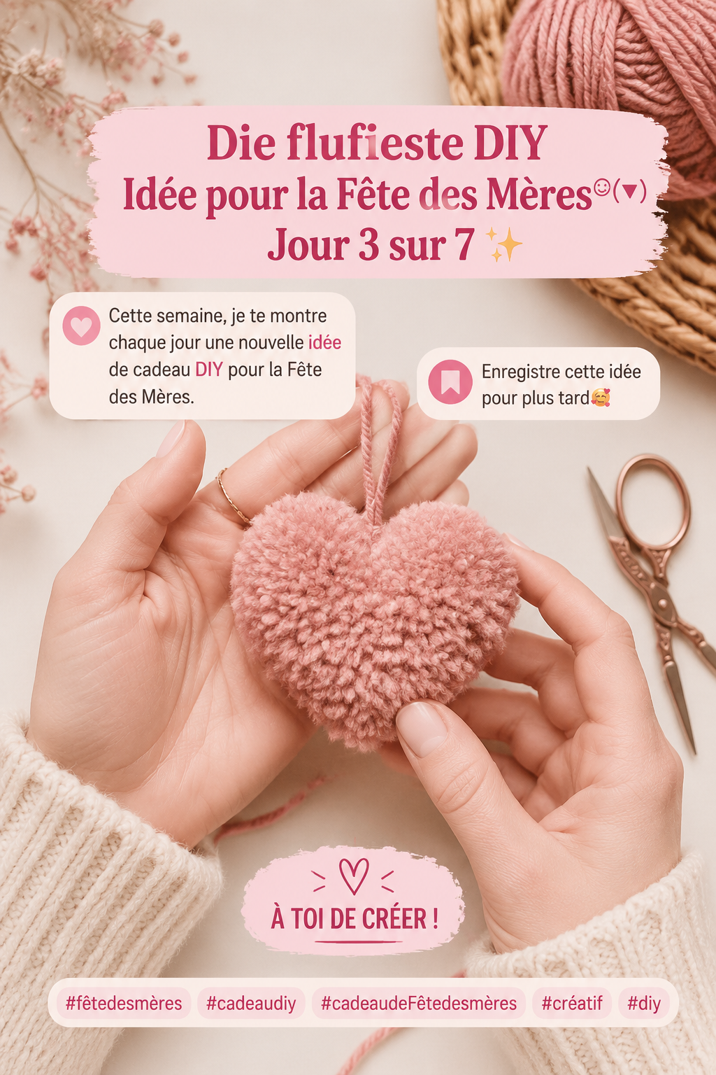 Un pompon coloré fait main, parfait pour un cadeau de fête des mères.