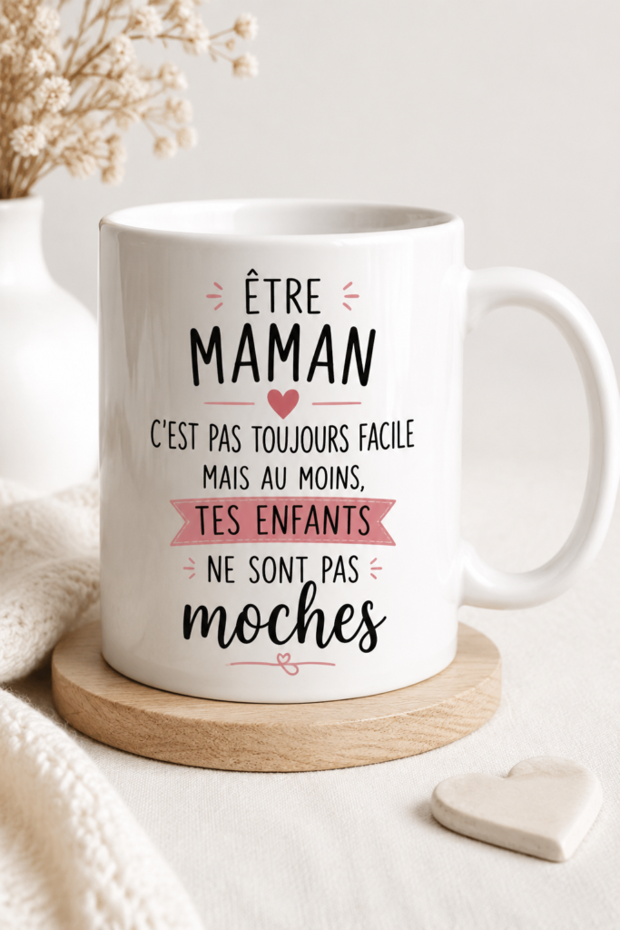 Mug original avec un message affectueux pour les mamans, parfait pour un cadeau.