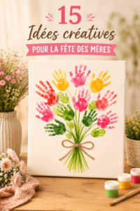 Toiles créatives réalisées pour la fête des mères, exposées sur une table.