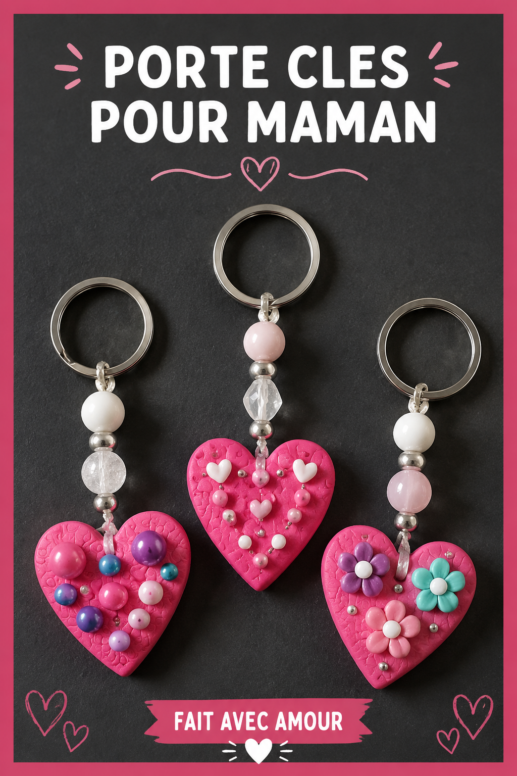 Porte-clés faits main en pâte à sel décorés pour la fête des mères
