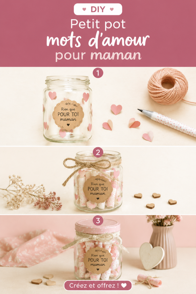 Un pot décoratif rempli de mots d'amour pour maman