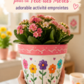 Un pot de fleurs décoré avec des empreintes de doigts colorées, parfait pour un cadeau de fête des mères.