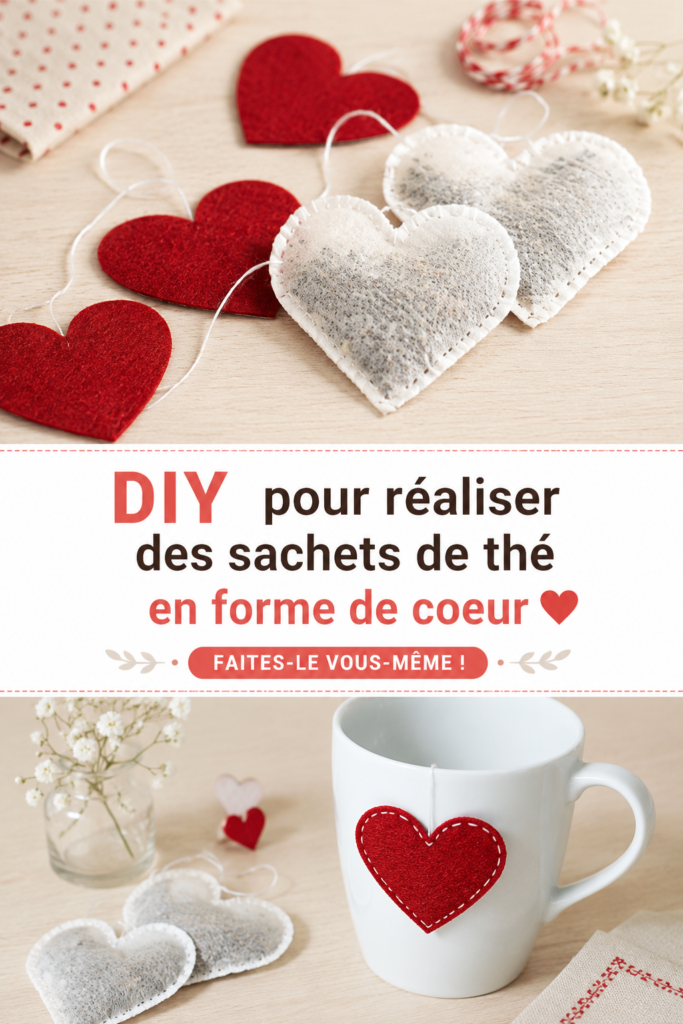 Sachets de thé en forme de cœur présentés sur une table élégante