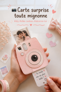 Image d'une carte surprise mignonne réalisée à la main avec des éléments décoratifs.