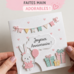 Une belle carte d'anniversaire faite main avec des décorations colorées.