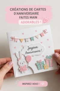 Une belle carte d'anniversaire faite main avec des décorations colorées.