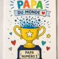 Un père heureux célébrant sa fête avec ses enfants dans un cadre joyeux.