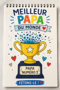 Un père heureux célébrant sa fête avec ses enfants dans un cadre joyeux.