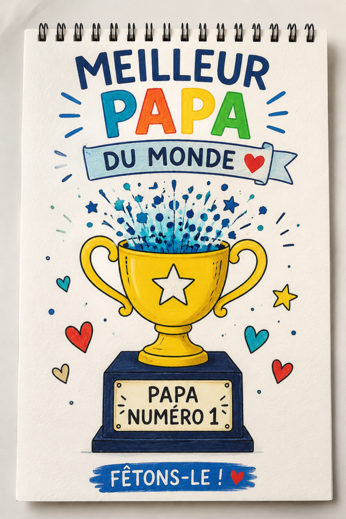 Un père heureux célébrant sa fête avec ses enfants dans un cadre joyeux.