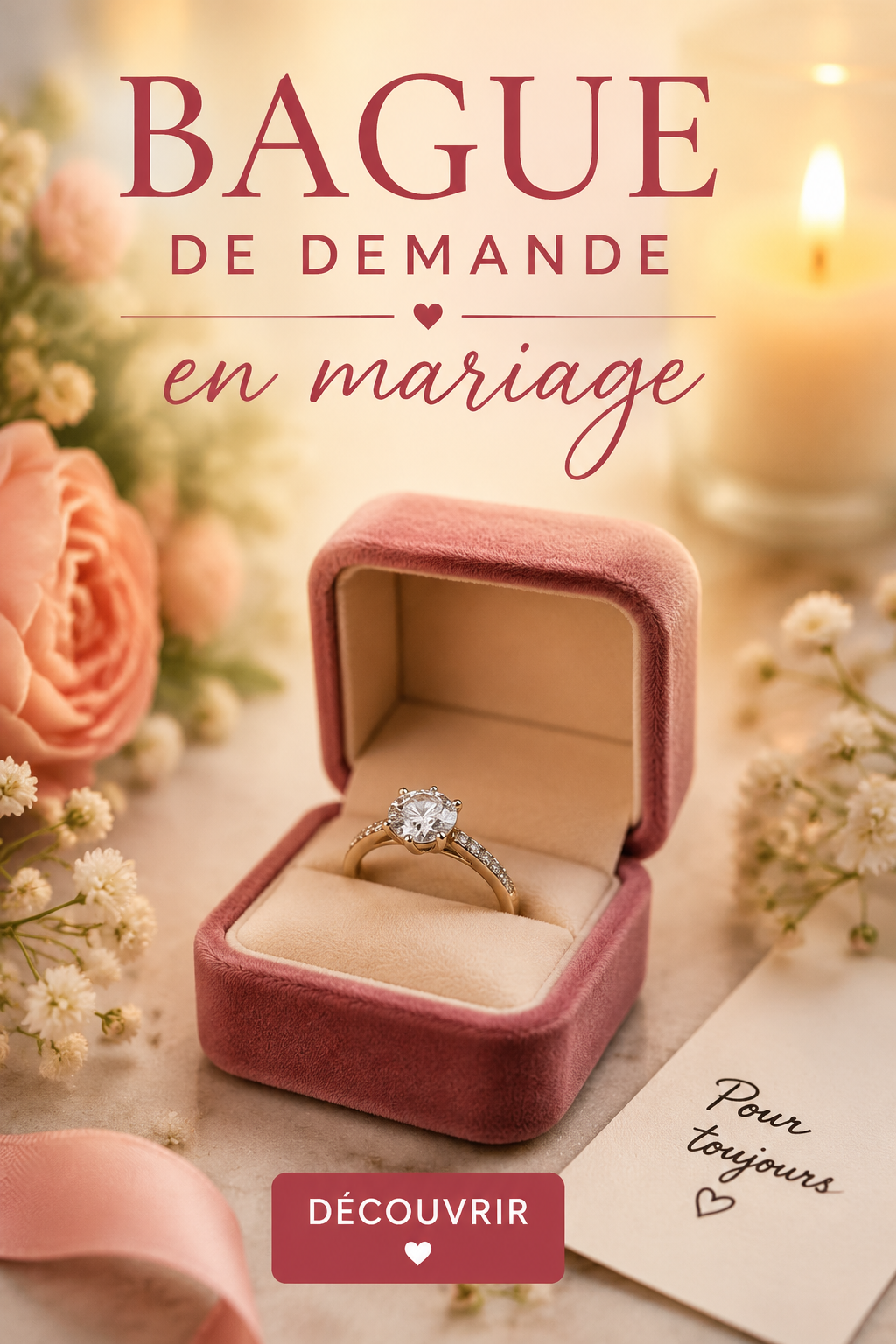 Bague de demande en mariage en or avec un diamant scintillant