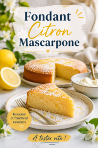 Un délicieux fondant au citron mascarpone, brillant et moelleux, prêt à être dégusté.