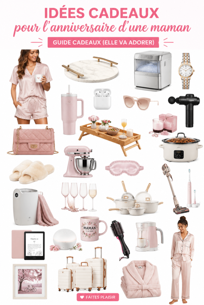 Un assortiment de cadeaux d'anniversaire pour maman, incluant des objets personnalisés et des souvenirs mémorables.