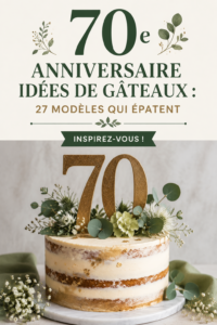 Un magnifique gâteau d'anniversaire pour célébrer un 70e anniversaire, décoré de fleurs et d'une touche dorée.