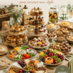 Table de fête élégante avec des décorations créatives, présentant une sélection de plats raffinés.