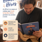 Couverture d'un livre personnalisé représentant un père et ses enfants.