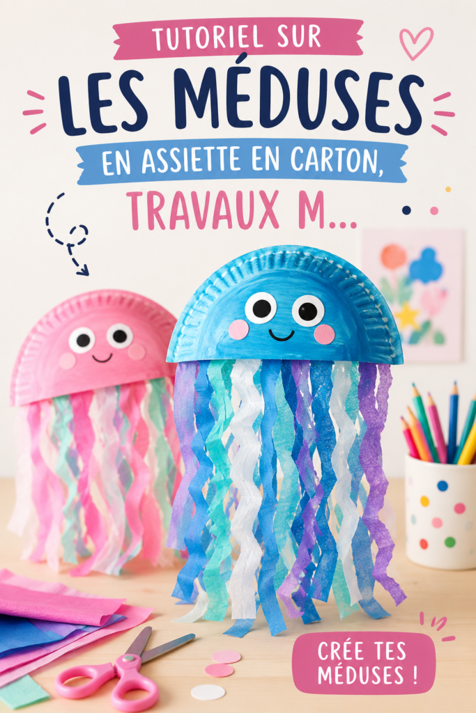 Méduses colorées en carton présentées sur une table