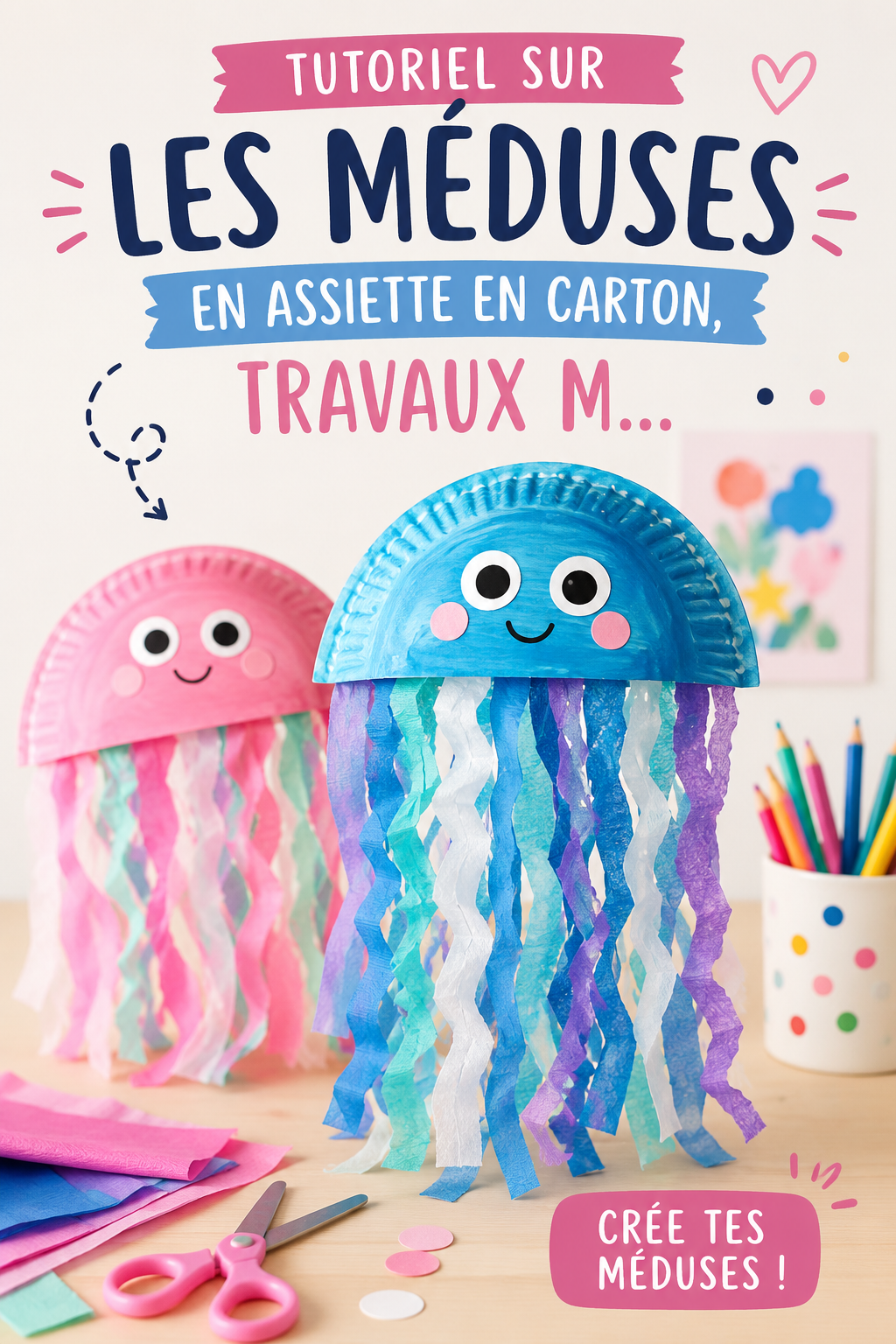 Méduses colorées en carton présentées sur une table