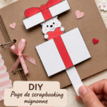 Exemple de page de scrapbook ornée de décorations colorées et de photos souvenirs