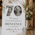 Panneau d'accueil élégant en fleurs pour un 70ème anniversaire