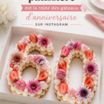 Gâteau d'anniversaire décoré avec élégance par une jeune pâtissière