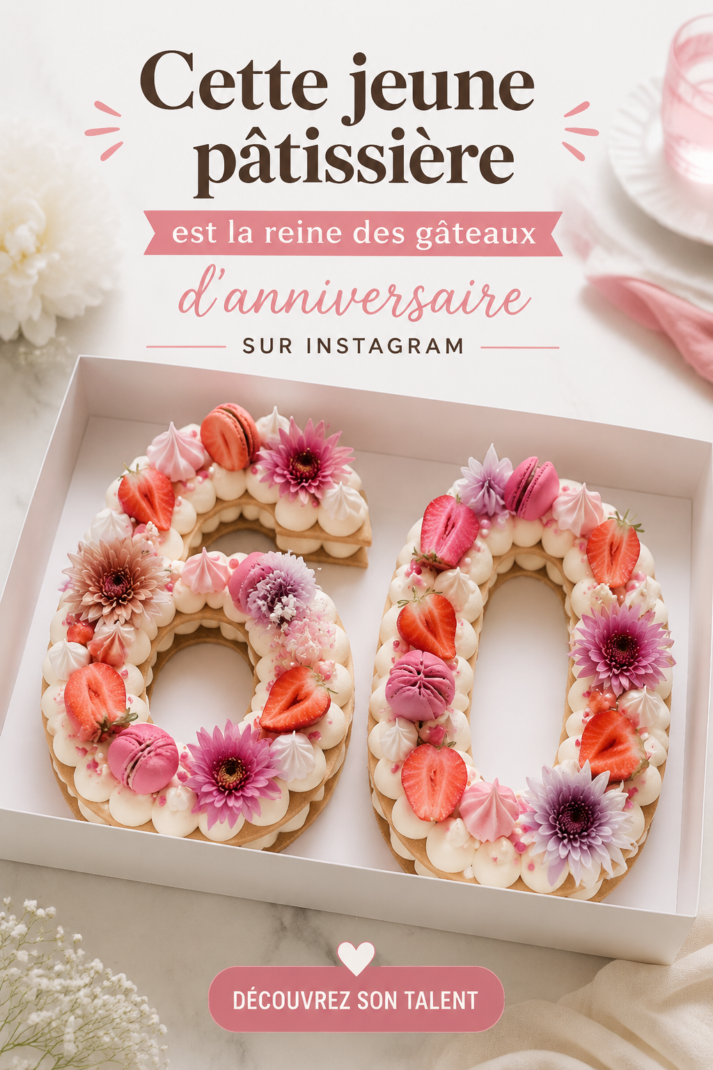 Gâteau d'anniversaire décoré avec élégance par une jeune pâtissière
