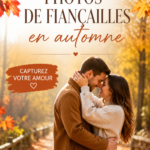 Un couple en automne posant devant un paysage coloré