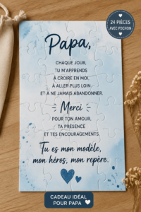 Puzzle personnalisé pour papa avec 24 pièces et pochon, idée cadeau originale.