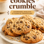 Assiette de cookies crumble maison sortis du four, délicieusement dorés et prêts à être dégustés.
