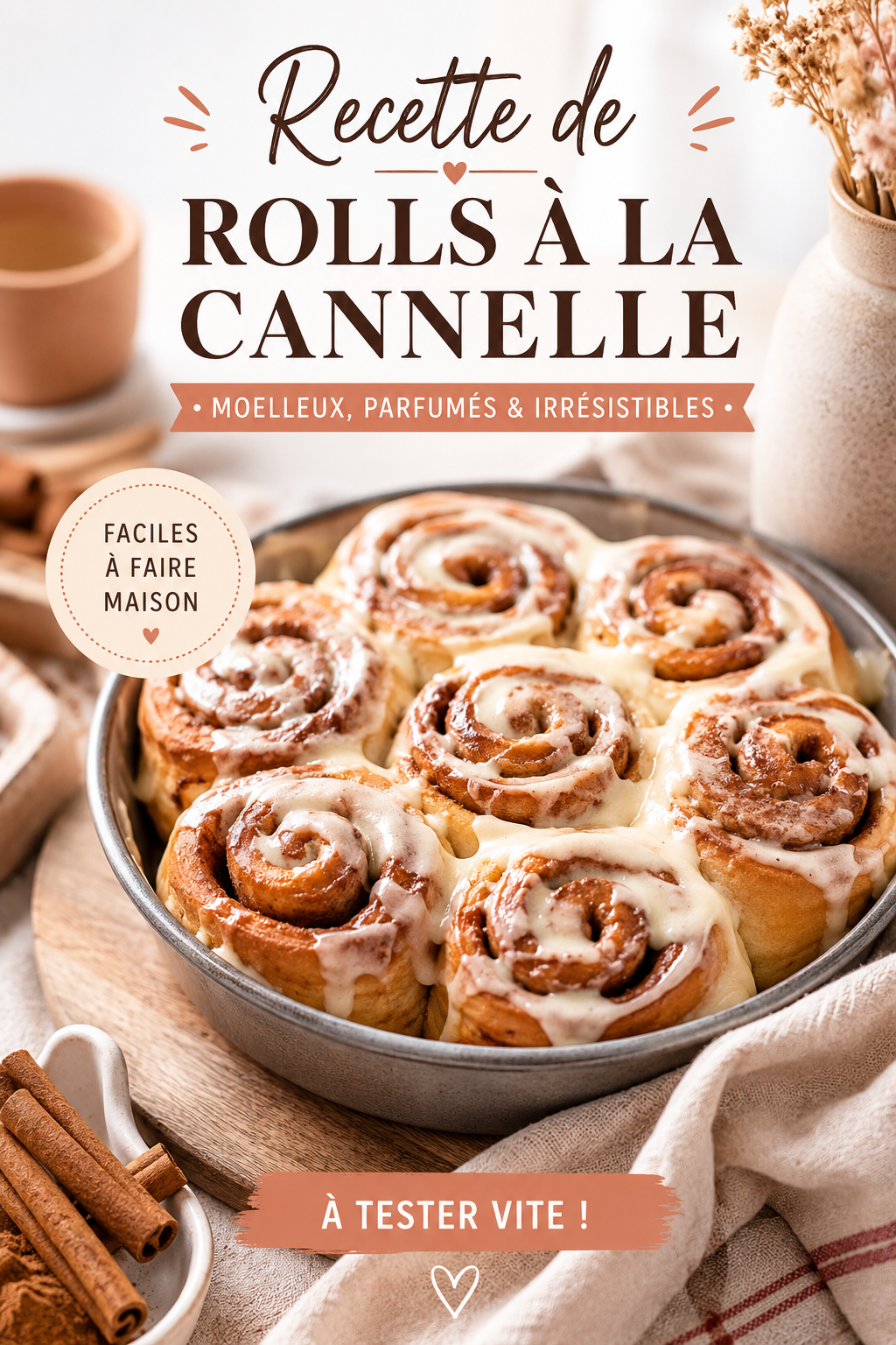 Rolls à la cannelle dorés sur une assiette, prêts à être dégustés