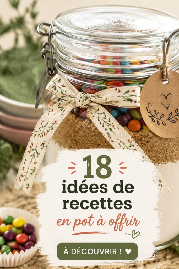Recettes en pot à offrir, présentation de plusieurs bocaux colorés