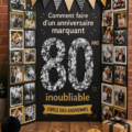 Fête d'anniversaire avec décorations colorées et invités souriants.