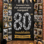 Fête d'anniversaire avec décorations colorées et invités souriants.