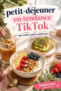 Un petit-déjeuner coloré inspiré des tendances de TikTok, avec des fruits frais et un smoothie.