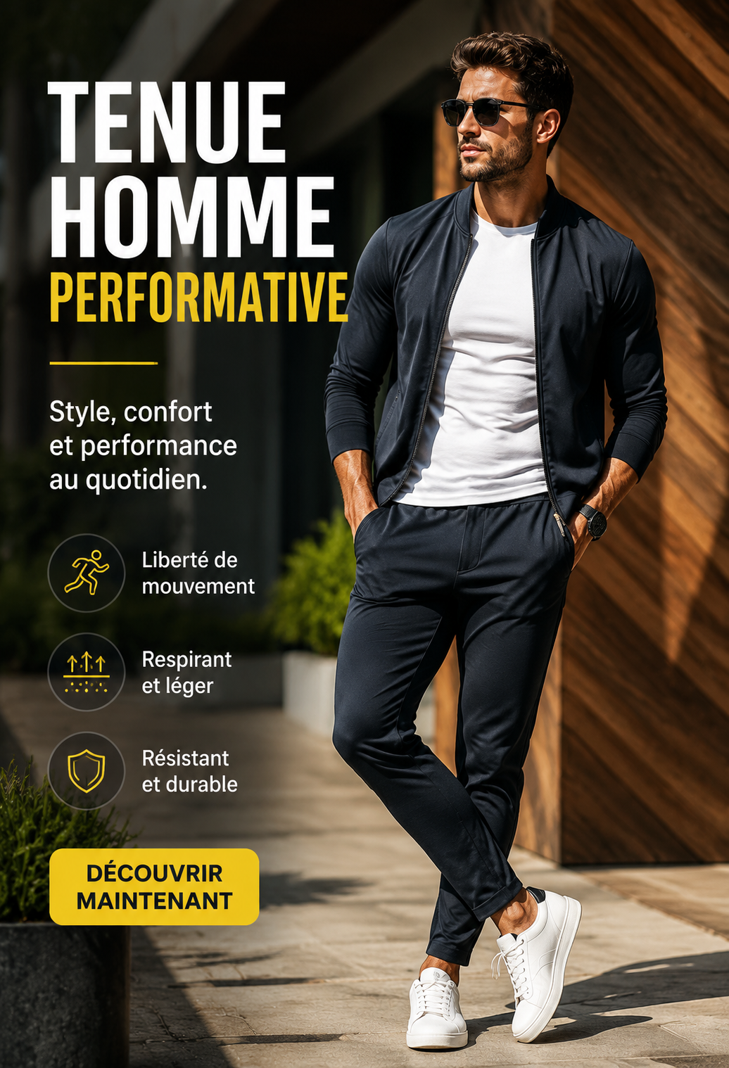 Homme portant une tenue performative moderne et stylée