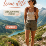 Une personne en tenue estivale adaptée à la montagne, prête pour l'aventure en plein air avec un beau décor montagnard en arrière-plan.