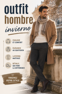 Un homme élégamment habillé pour l'hiver avec un manteau chaud et des accessoires stylés.