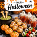 Assortiment d'apéritifs créatifs pour Halloween sur une table