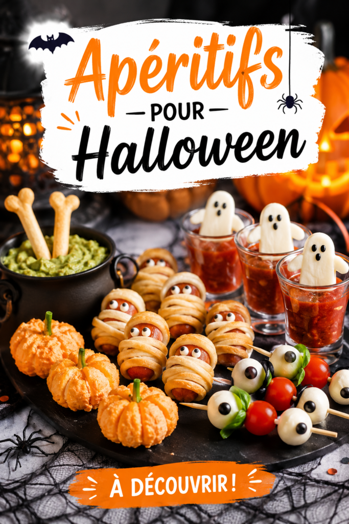 Assortiment d'apéritifs créatifs pour Halloween sur une table