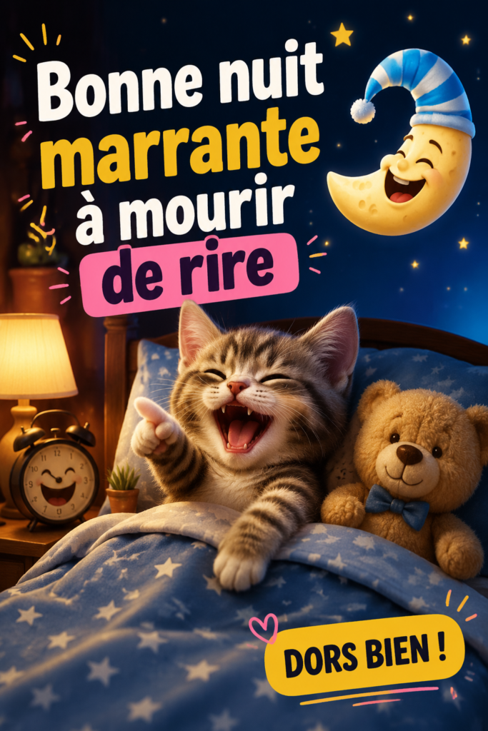 Une illustration joyeuse représentant des personnages riant avant de dire bonne nuit.
