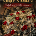 Bouquet d'argent coloré avec des billets et des fleurs pour un cadeau créatif.