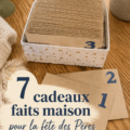 Diaporama de cadeaux faits maison pour la fête des pères, incluant des coussins, des cartes et des cadeaux gourmands.